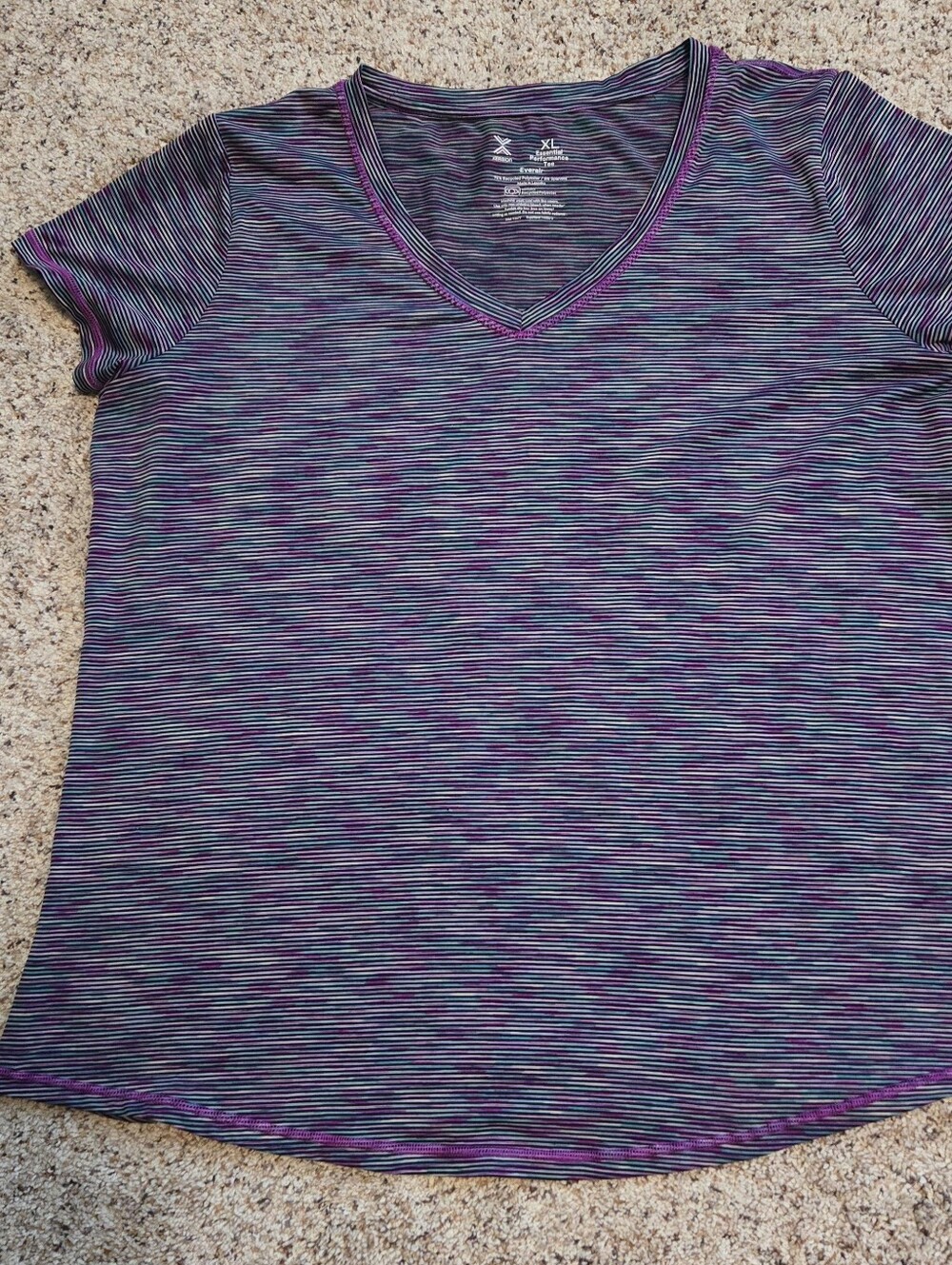 Women's Xersion Essential Performance Tee Multicolor Space-dye Stripe Size XL